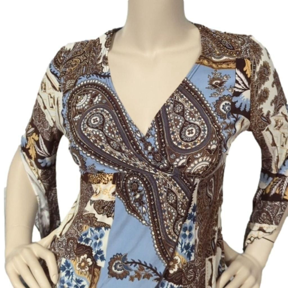 Bohemian Top Medium Split sleeve Brown Paisley Long Sleeve Blouse Baby doll top - Picture 3 of 12